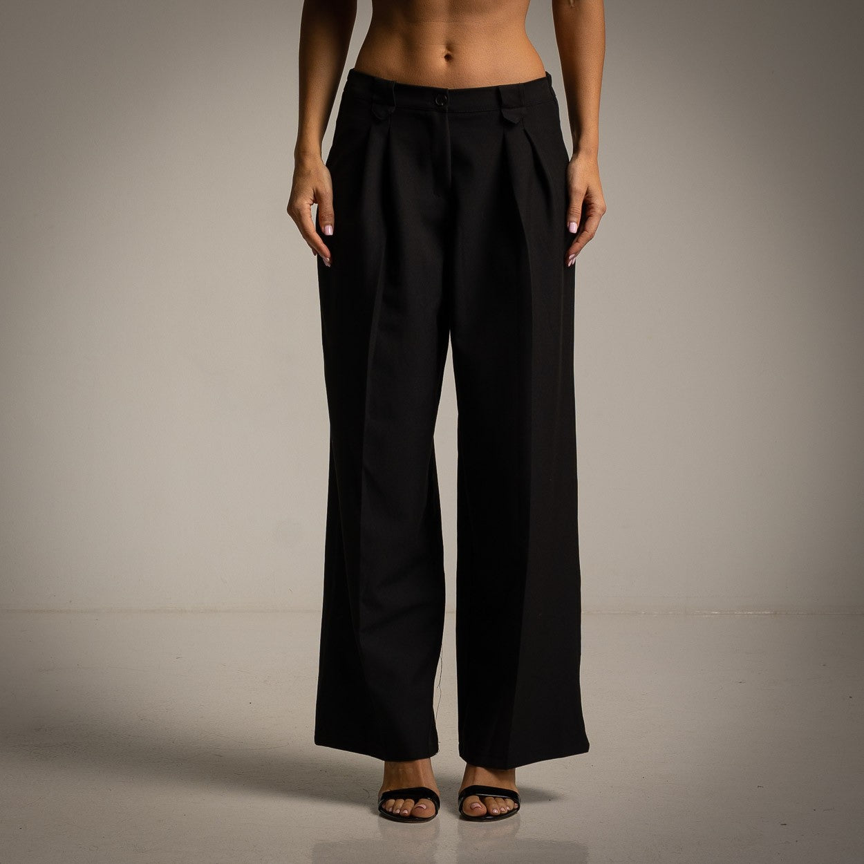 black wide leg trousers front 