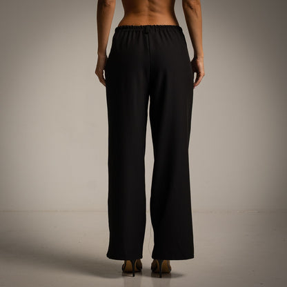 black wide leg trousers back