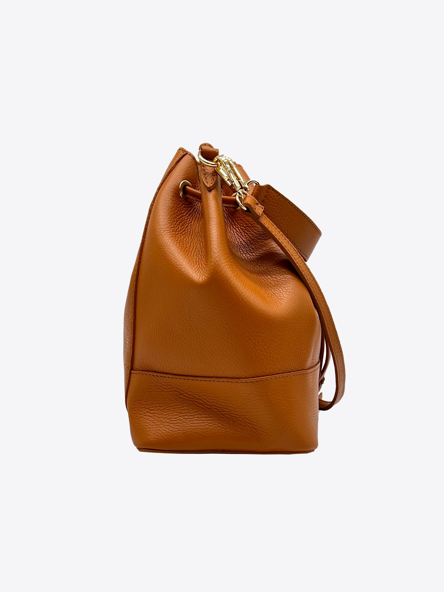 Eli Italian Leather Bucket Bag in Cognac