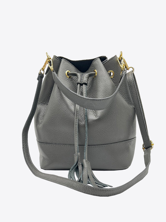 Eli Italian Leather Bucket Bag in Gunmetal