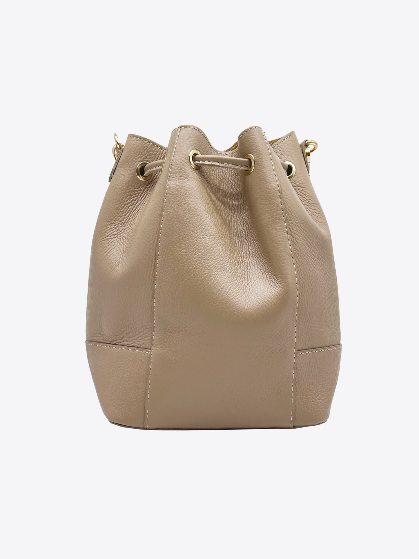 Eli Italian Leather Bucket Bag in Taupe