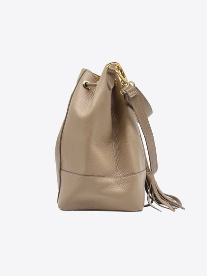 Eli Italian Leather Bucket Bag in Taupe