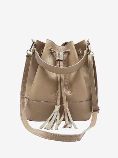 Eli Italian Leather Bucket Bag in Taupe