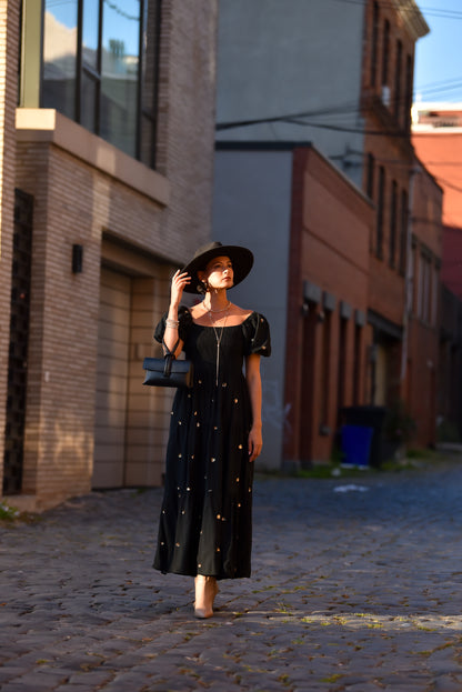 Tiered Smocked Dress with Sequin Details -Black