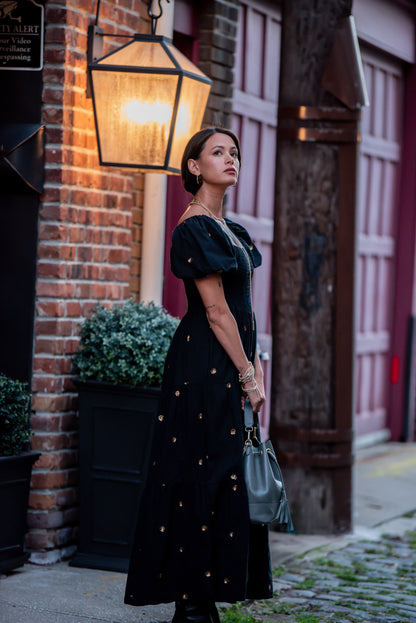 Tiered Smocked Dress with Sequin Details -Black