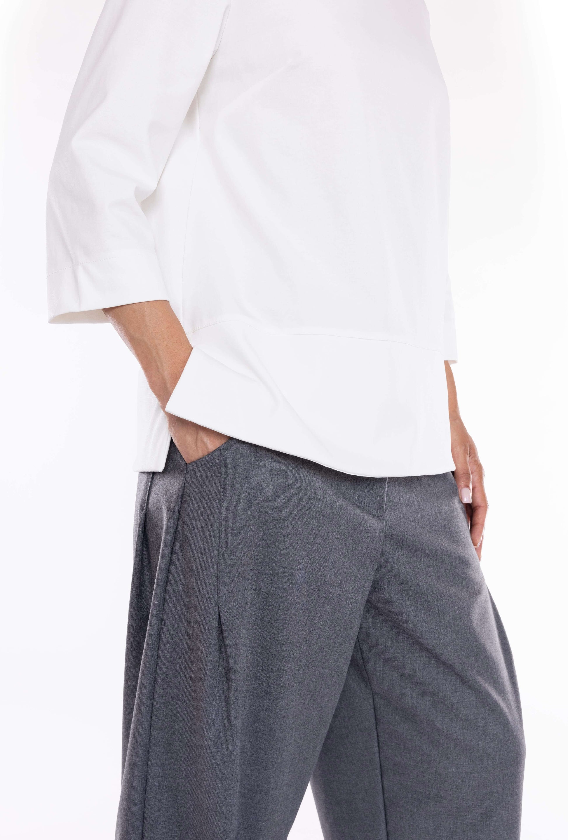 high waist grey trousers side