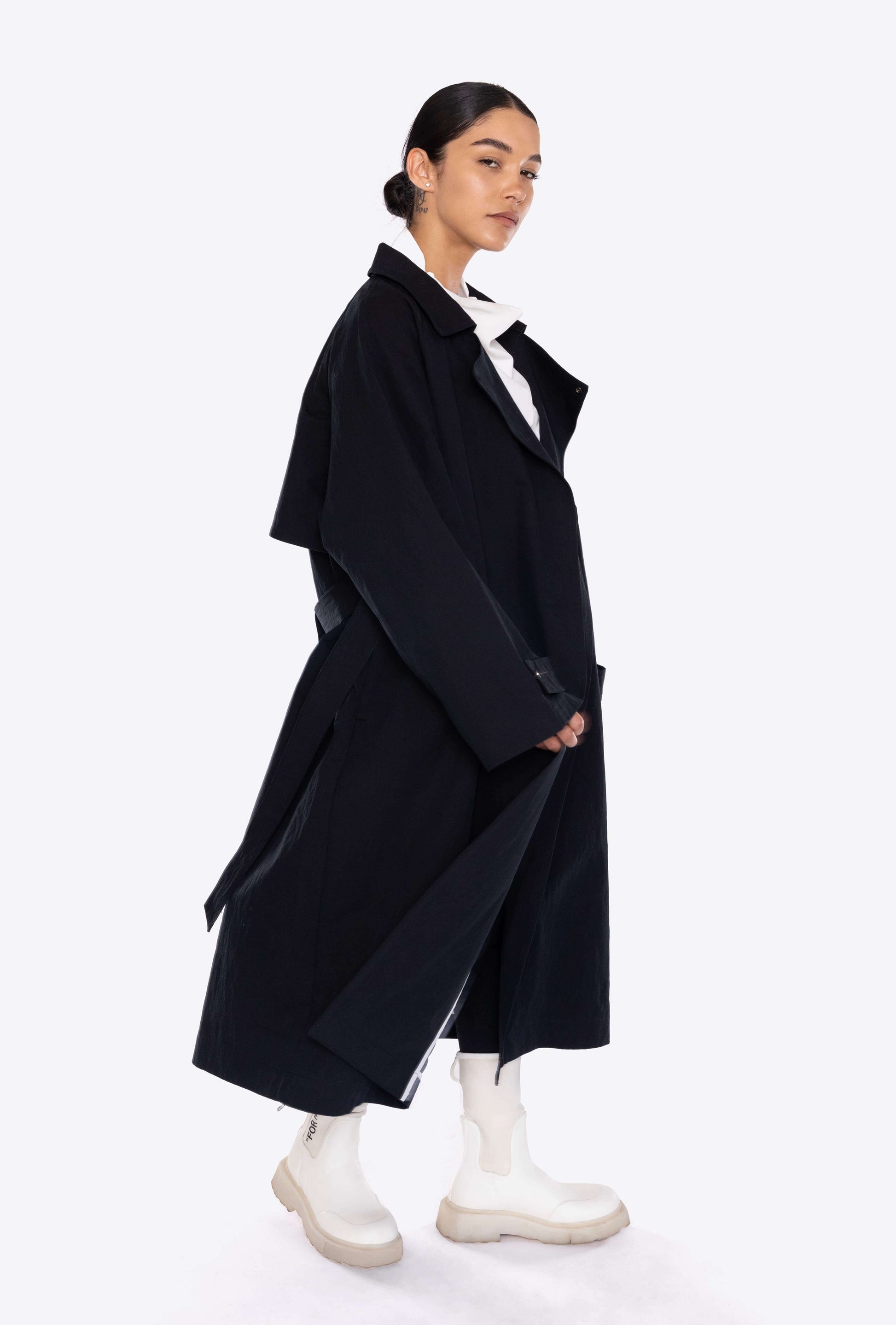 black trench coat front, trench, jacket