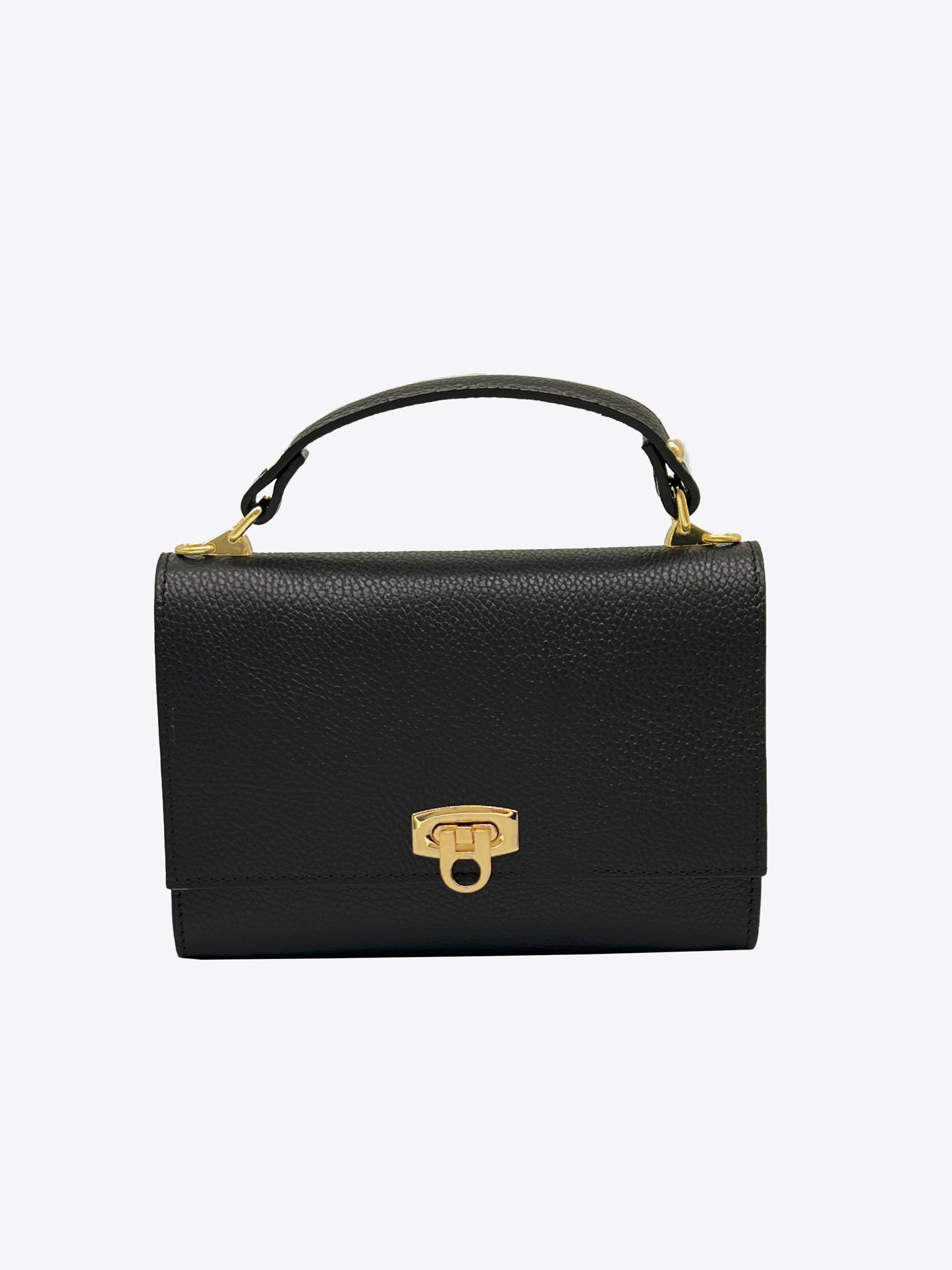 Sade Structured Italian Leather Handbag in Black