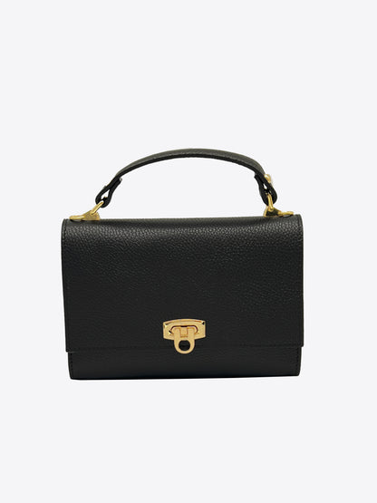 Sade Structured Italian Leather Handbag in Black