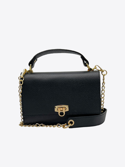 Sade Structured Italian Leather Handbag in Black