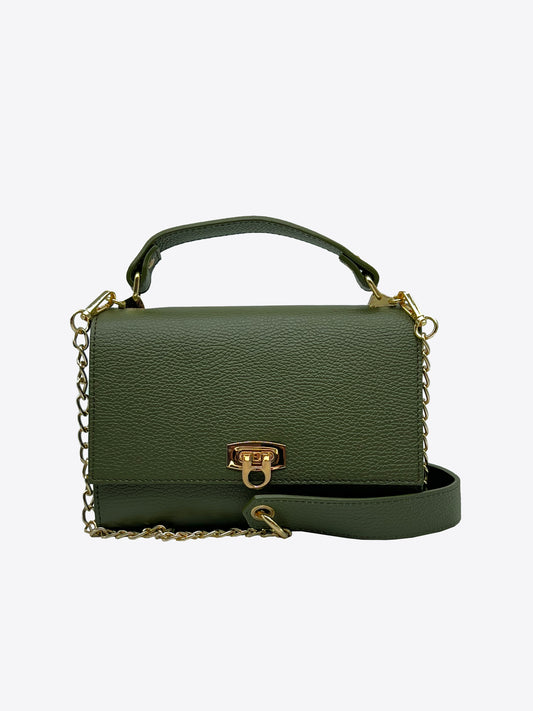 Sade Structured Italian Leather Handbag in Olive Green