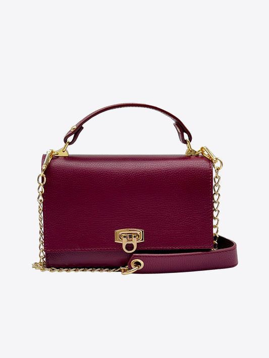 Sade Structured Italian Leather Handbag in Merlot