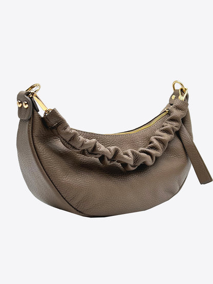 Nikki Italian Leather Cresent Bag in Taupe