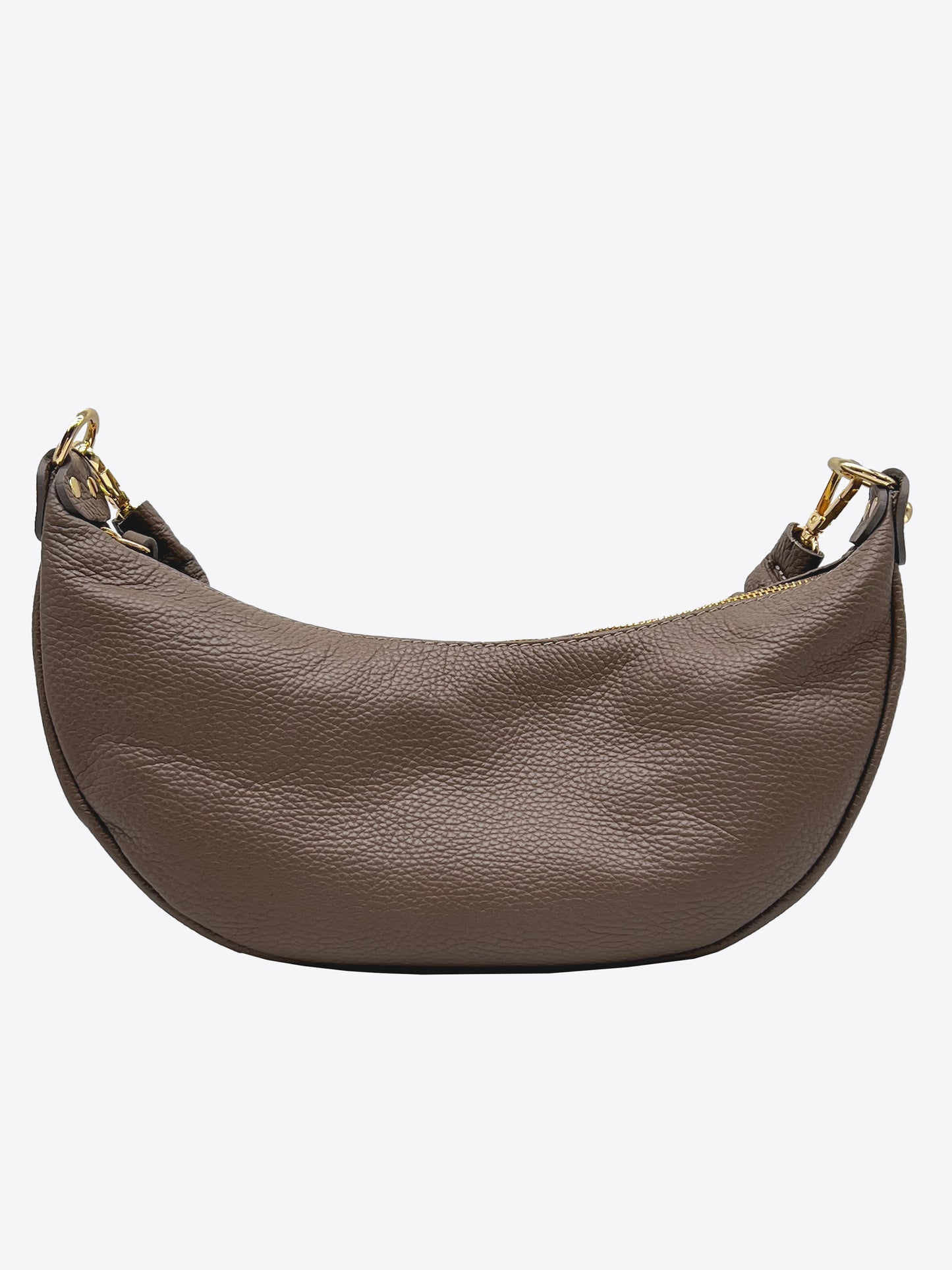 Nikki Italian Leather Cresent Bag in Taupe