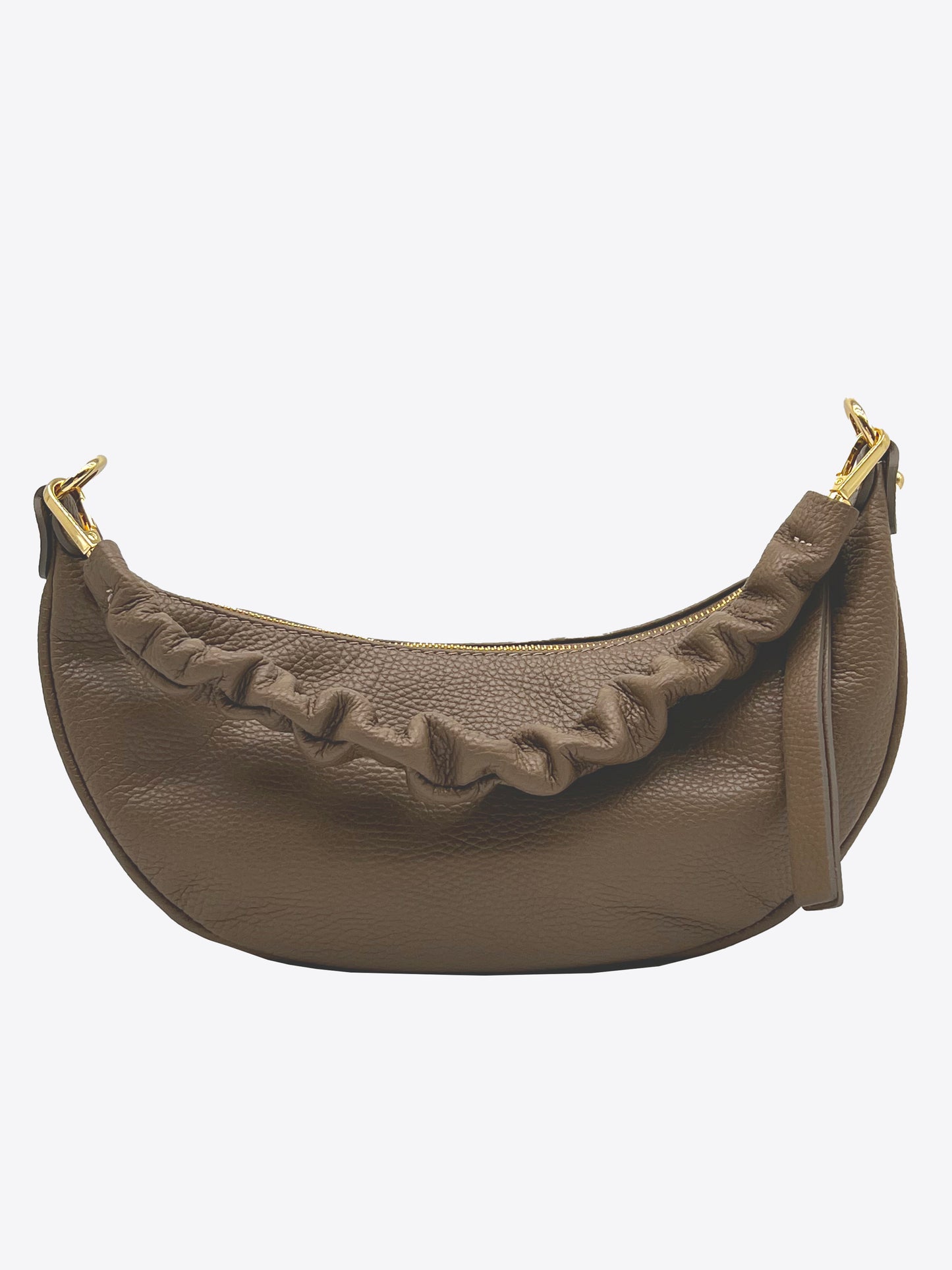 Nikki Italian Leather Cresent Bag in Taupe