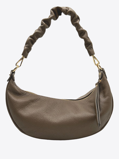 Nikki Italian Leather Cresent Bag in Taupe