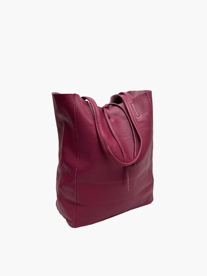 Hayden Italian Leather Tote Bag in Berry