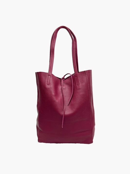 Hayden Italian Leather Tote Bag in Berry