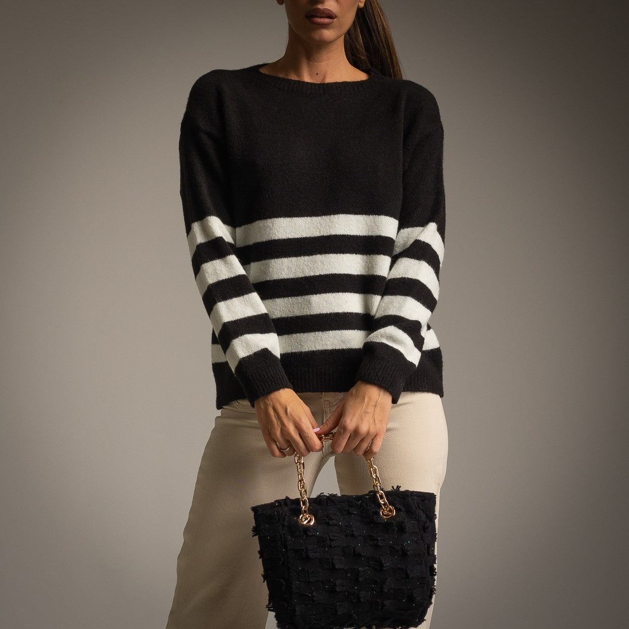 boatneck stripe sweater front  