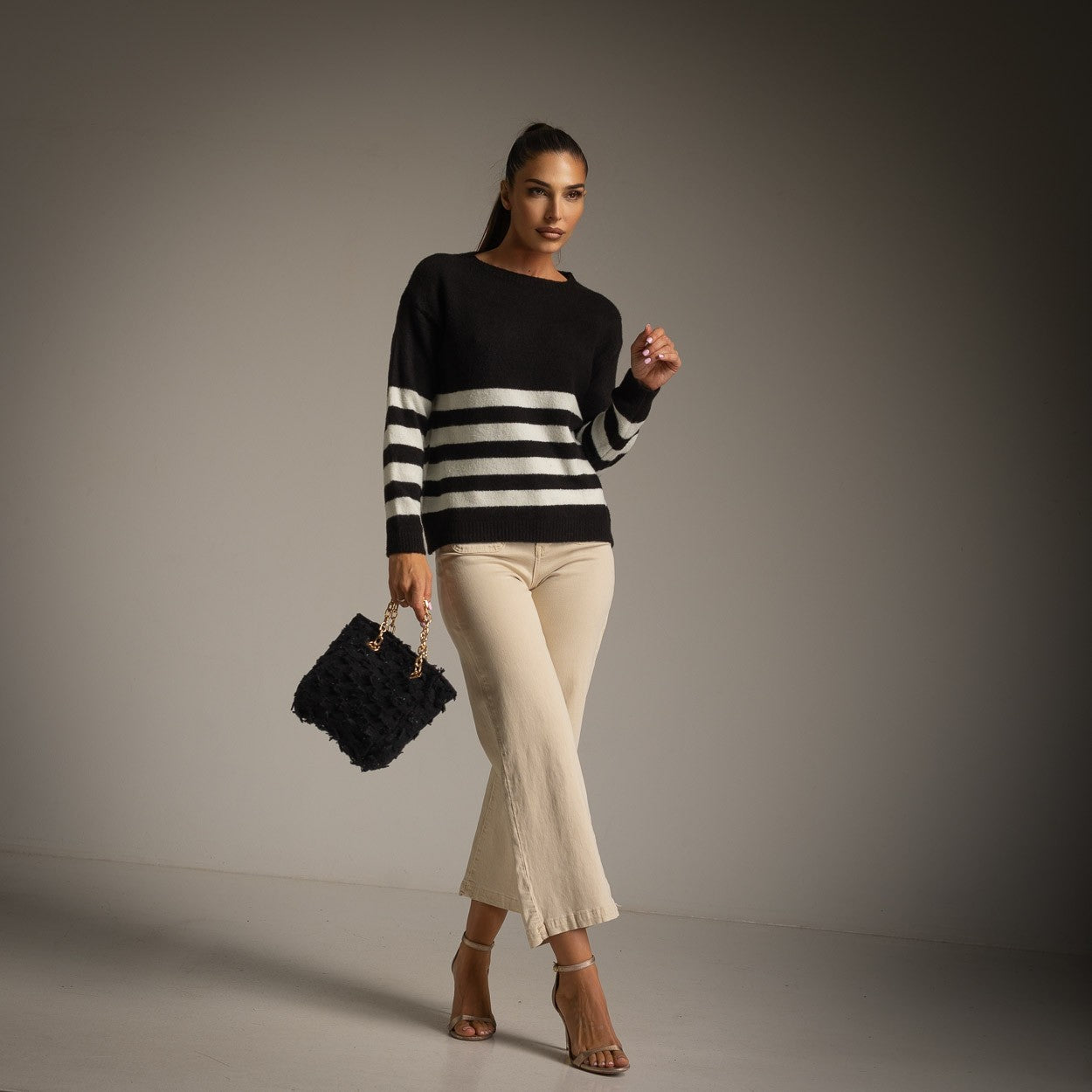 boatneck stripe sweater front detail  