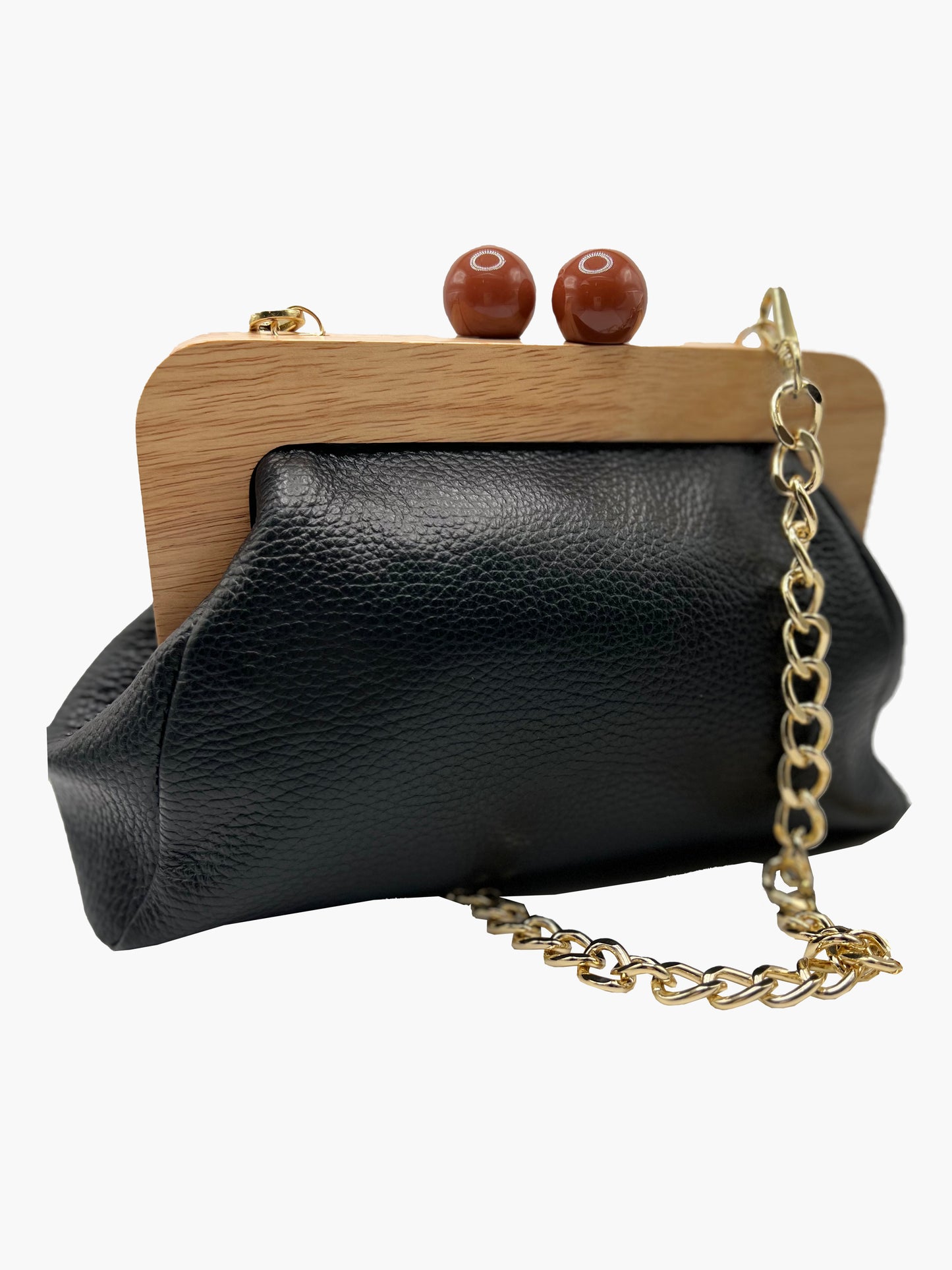 black leather clutch chain strap 