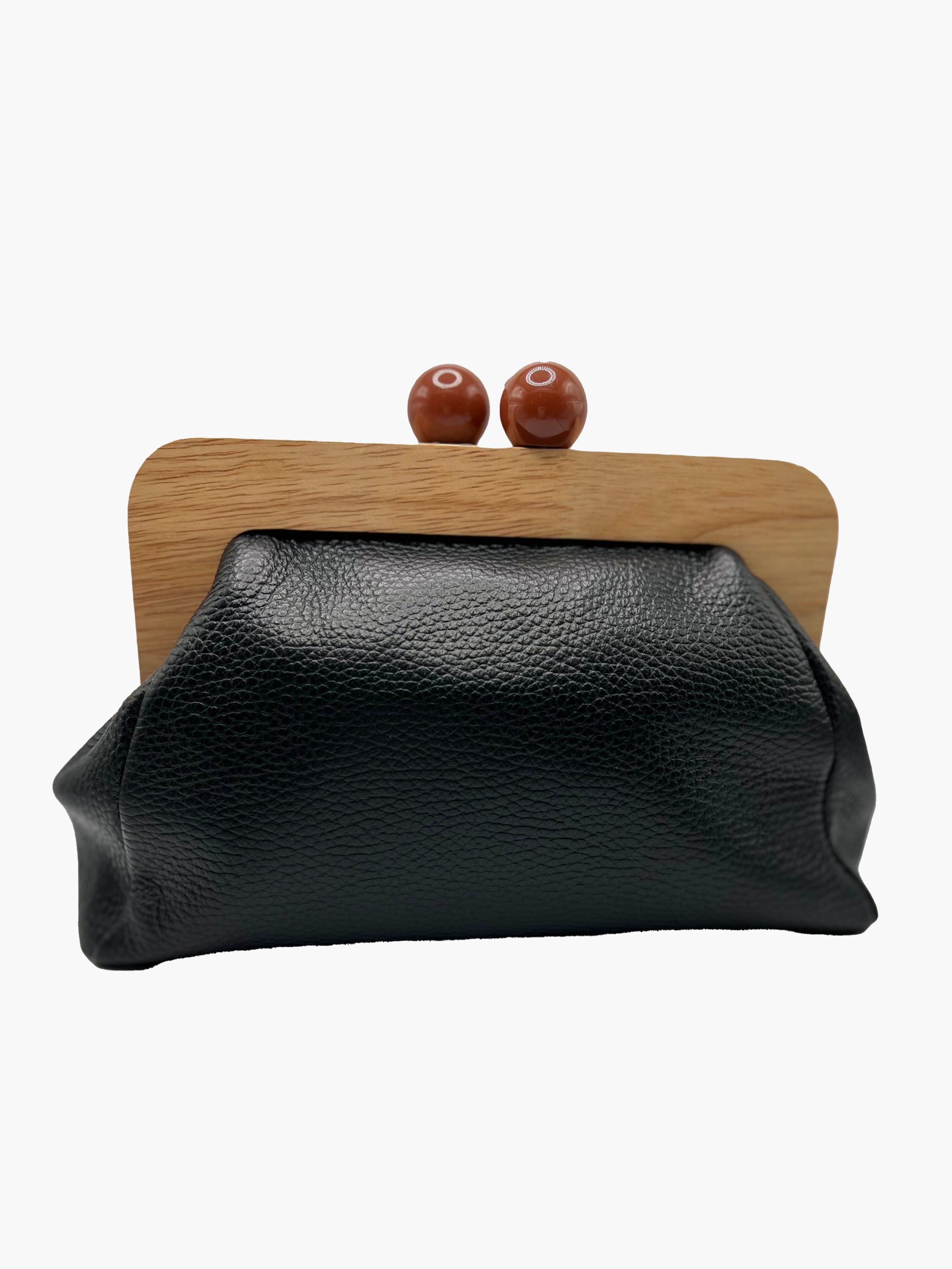 black leather clutch front