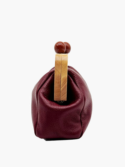 Maya Italian Leather Wood Finish Clutch in Burgundy