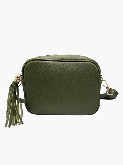 Carli Italian Leather Crossbody in Olive Green