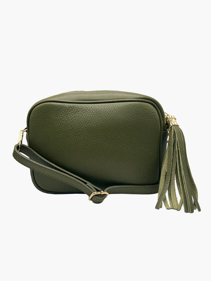 Carli Italian Leather Crossbody in Olive Green