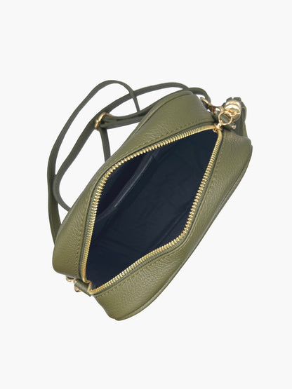 Carli Italian Leather Crossbody in Olive Green