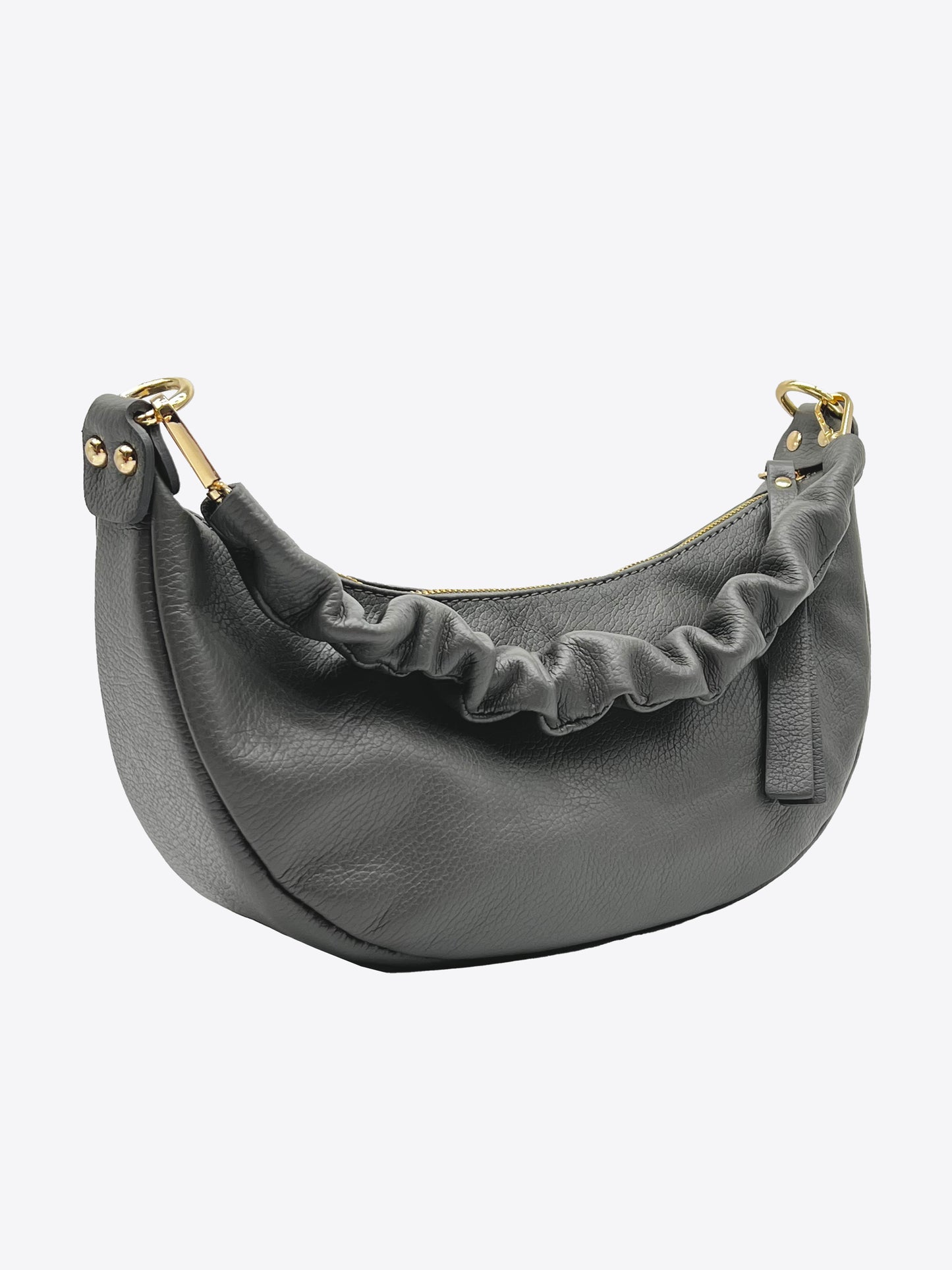 Nikki Italian Leather Cresent Bag in Gunmetal