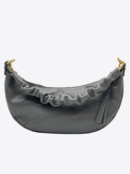 Nikki Italian Leather Cresent Bag in Gunmetal