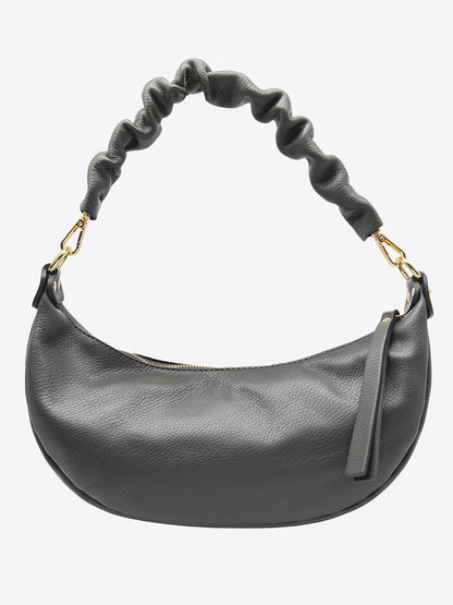 Nikki Italian Leather Cresent Bag in Gunmetal