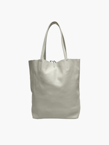 Hayden Italian Leather Tote Bag in Light Grey