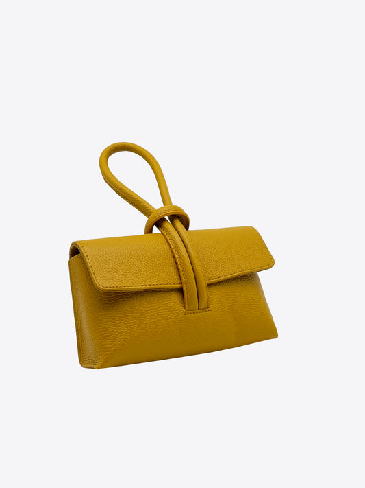 Gisele Knot Handle Clutch Leather Handbag in Mustard