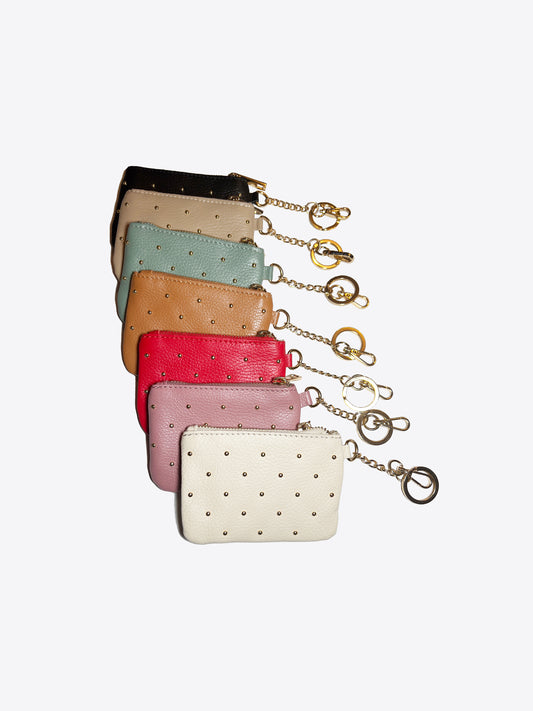 Luna Stud Detail Leather Coin Pouch